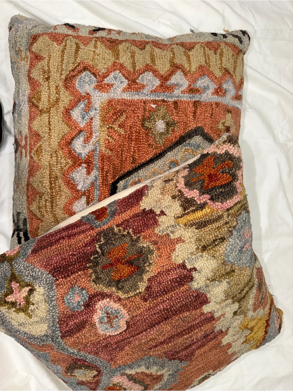 Textured Multicolor Hooked Pillow - Boho Accent Cushion